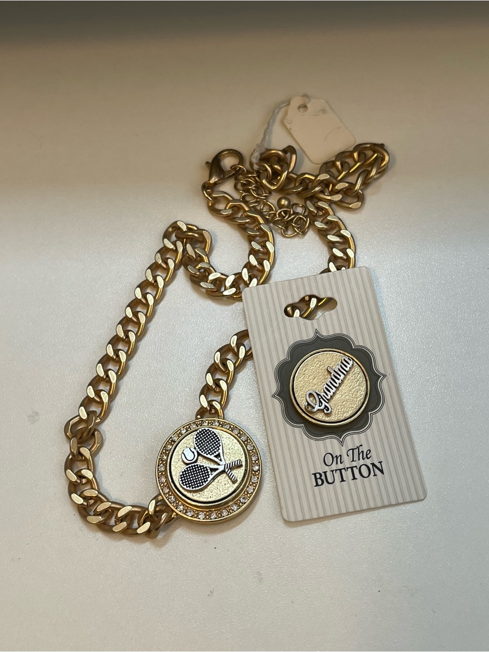 Vintage Tennis Gold Tone Interchangeable Chain Necklace Button Toggle 18”